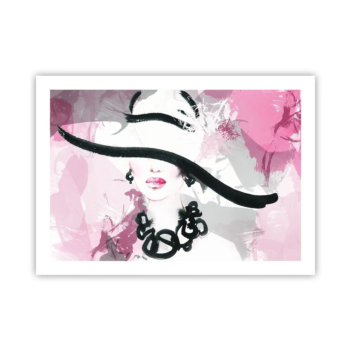 Póster - Retrato de una dama en negro y rosa - 70x50 cm