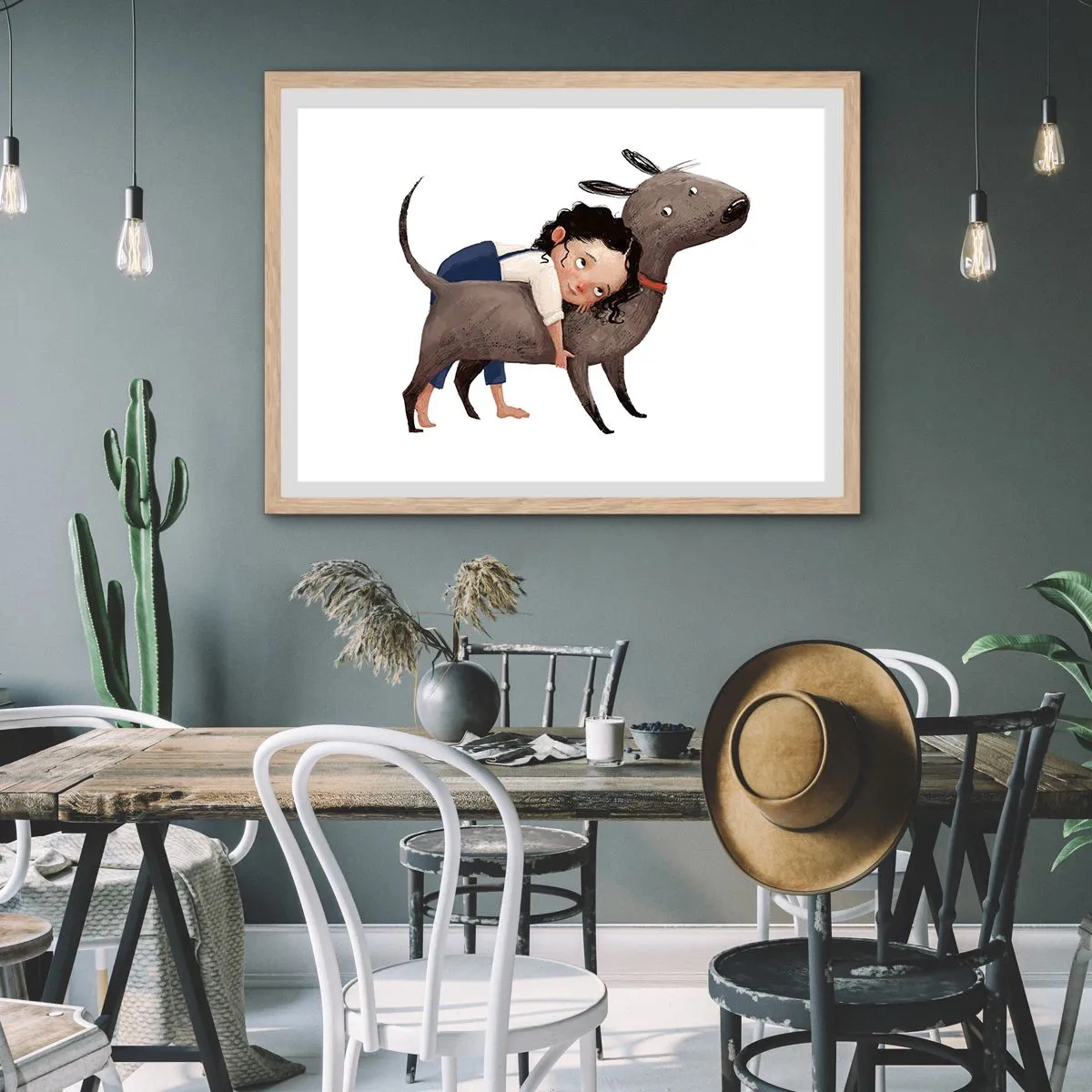 Póster en marco roble claro - Mejores amigos - 100x70 cm