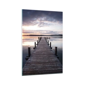 Cuadro sobre vidrio - Impresiones sobre Vidrio - Un muelle en un lago al atardecer en un paisaje tranquilo. - 70x100cm - Frontera silenciosa del día y la noche - Decoración de pared moderna para salón y dormitorio ARTTOR