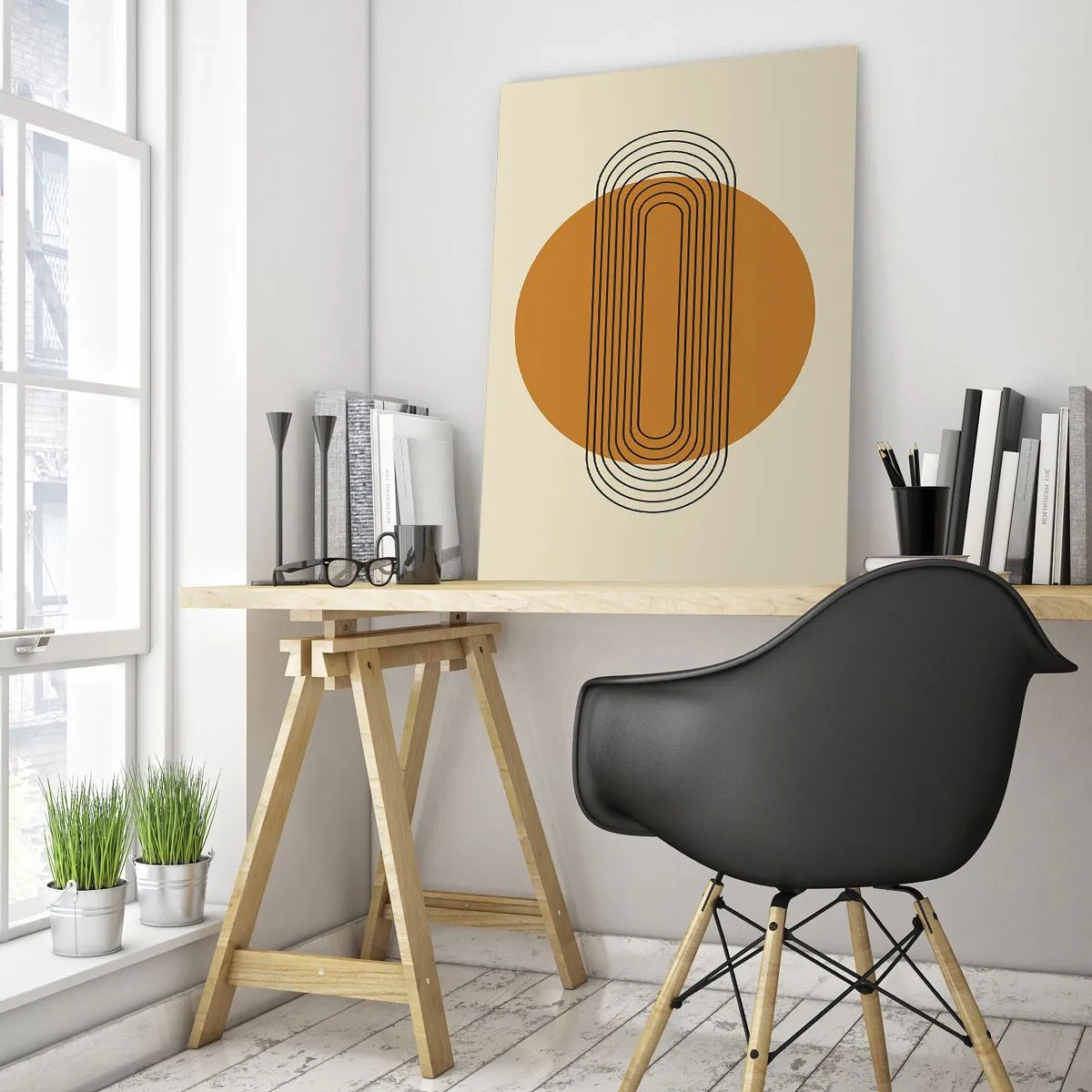 Cuadro sobre vidrio - Impresiones sobre Vidrio - Abstracción geométrica con círculos y líneas. - 50x70cm - El plan perfecto - Decoración de pared moderna para salón y dormitorio ARTTOR