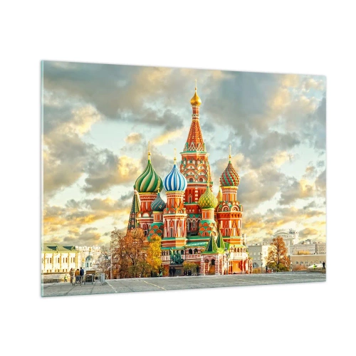 Cuadro sobre vidrio - Impresiones sobre Vidrio - La Catedral de San Basilio en Moscú bajo un cielo nublado - 100x70cm - Palacio de ensueño - Decoración de pared moderna para salón y dormitorio ARTTOR