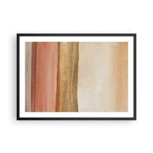 Póster en marco negro - Rayas abstractas en tonos beige, dorado y rosa sobre lienzo. - 70x50cm - Composición vertical - Decoración de pared moderna para salón y dormitorio ARTTOR