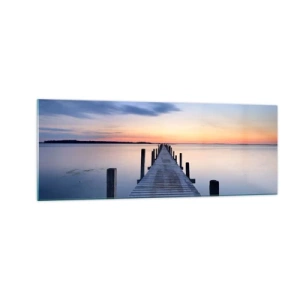 Cuadro sobre vidrio - Impresiones sobre Vidrio - Muelle de madera en el lago al atardecer - 140x50cm - La calma de un crepúsculo sereno - Decoración de pared moderna para salón y dormitorio ARTTOR