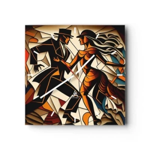Reloj de pared - Reloj de vidrio - Una pareja dinámica bailando en forma abstracta. - 30x30cm - Danza de pasión - Decoración de pared moderna para salón y dormitorio ARTTOR