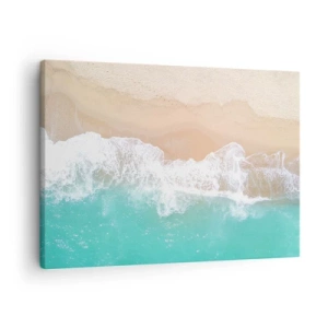 Cuadro sobre lienzo - Impresión de Imagen - Una vista de pájaro de una playa con agua turquesa y olas suaves. - 70x50cm - Un toque acariciador - Decoración de pared moderna para salón y dormitorio ARTTOR