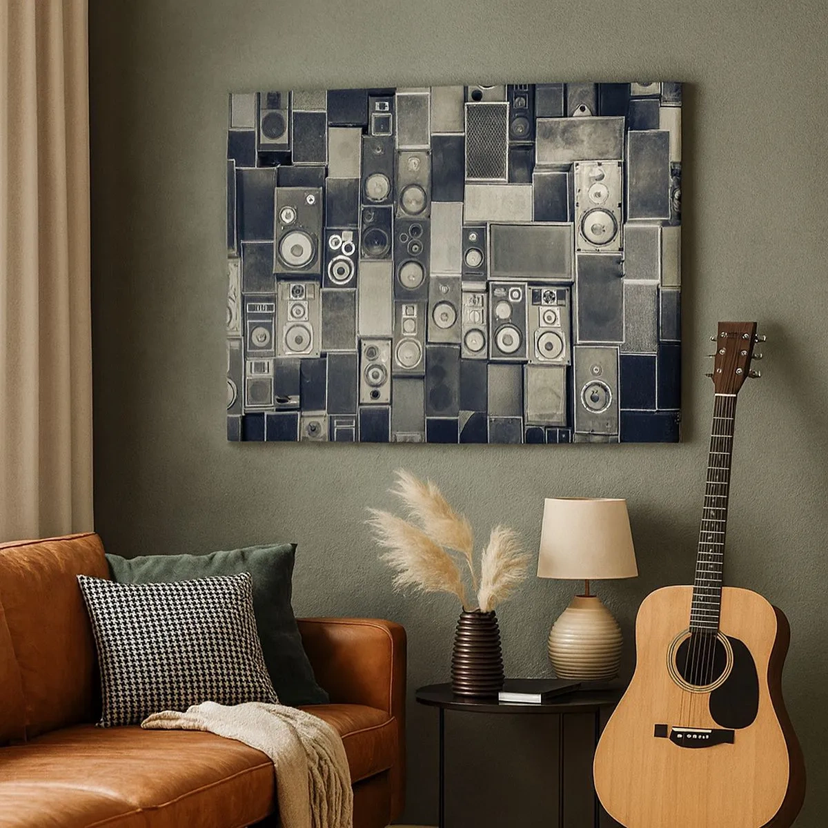 Cuadro sobre lienzo - Impresión de Imagen - Colección de altavoces de estilo retro - 70x50cm - Y todo fluye - Decoración de pared moderna para salón y dormitorio ARTTOR