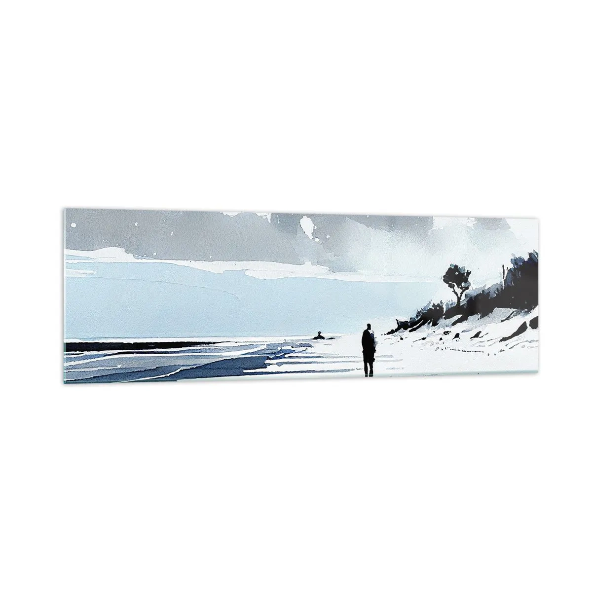 Cuadro sobre vidrio - Impresiones sobre Vidrio - Una figura solitaria caminando por una playa vacía - 160x50cm - Solo conmigo mismo - Decoración de pared moderna para salón y dormitorio ARTTOR
