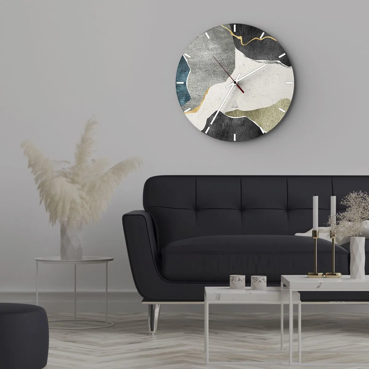 Reloj de pared - Reloj de vidrio - Composición en mosaico con una hebra de oro - 30x30 cm