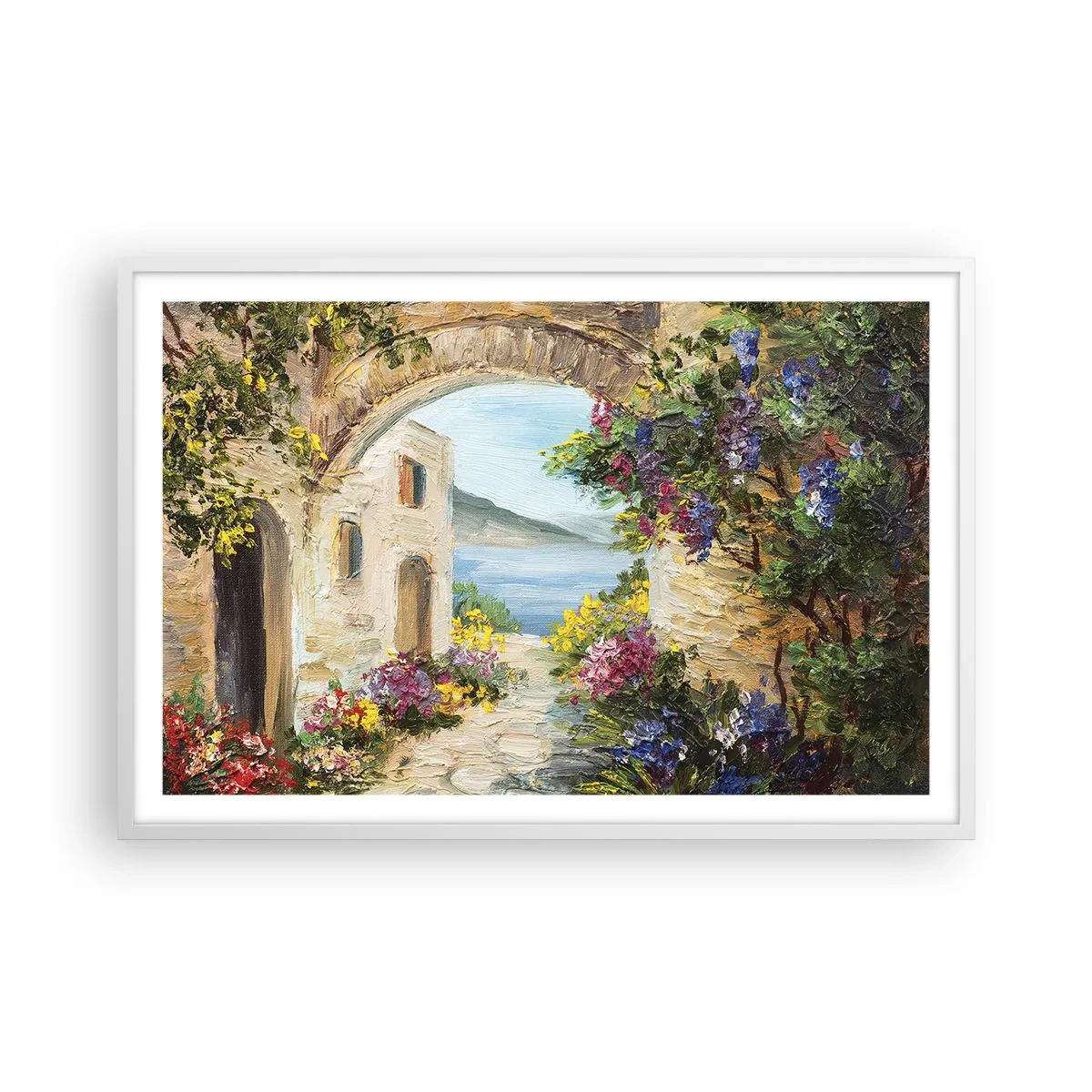Póster en marco blanco - El encanto del paisaje costero - 91x61 cm