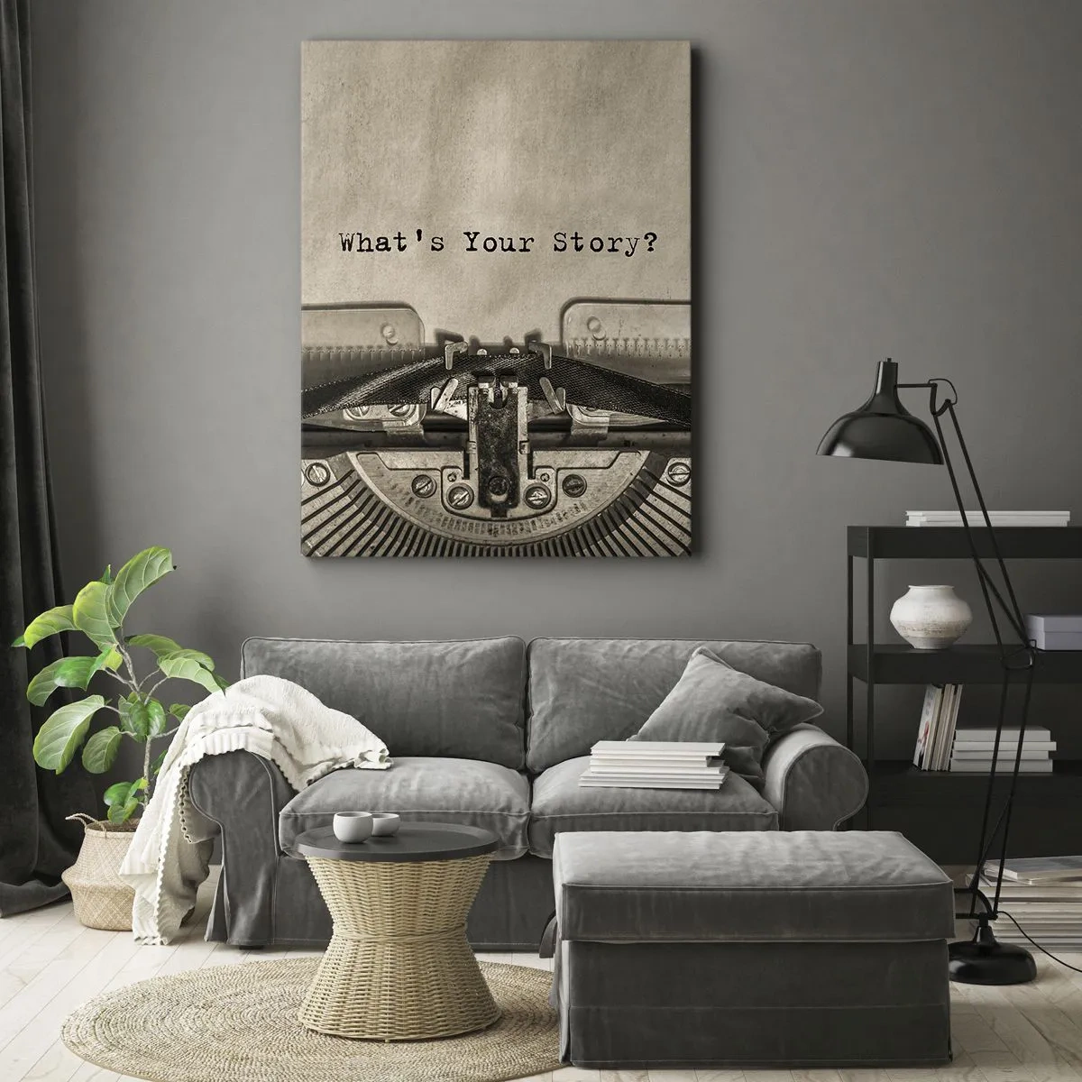 Cuadro sobre lienzo - Impresión de Imagen - Una máquina de escribir con las palabras ¿Cuál es tu historia? - 50x70cm - Solo espero una respuesta - Decoración de pared moderna para salón y dormitorio ARTTOR