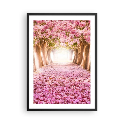 Póster en marco negro - Una avenida de cerezos con una alfombra floral rosa. - 50x70cm - El camino al paraíso - Decoración de pared moderna para salón y dormitorio ARTTOR