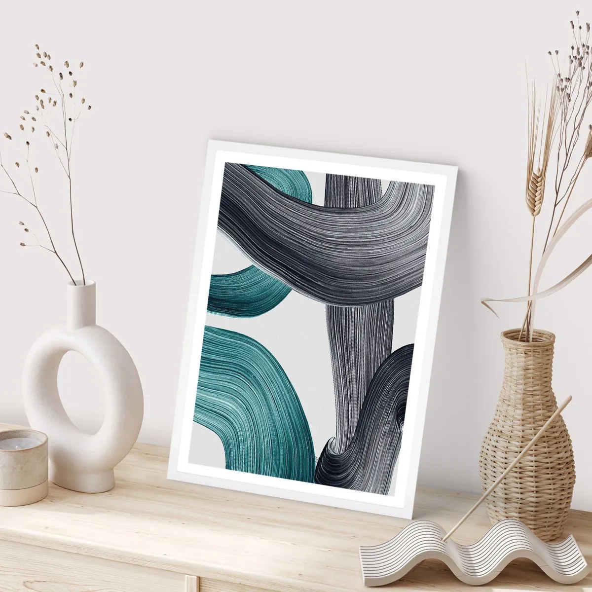 Póster en marco blanco - Senderos esmeralda y negro - 70x100 cm