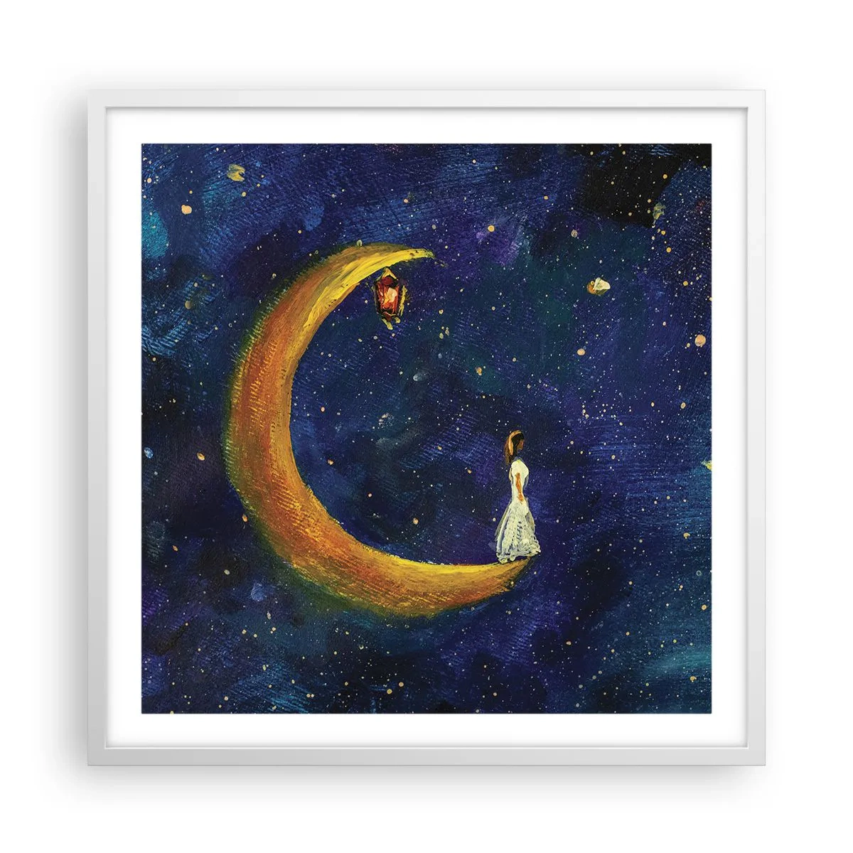 Póster en marco blanco - La llamada de la Luna - 60x60 cm