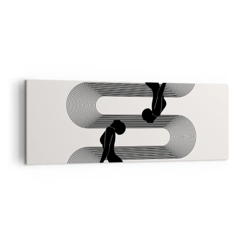 Cuadro sobre lienzo - Impresión de Imagen - Siluetas negras con líneas geométricas sobre un fondo claro - 140x50cm - Simetría sensual - Decoración de pared moderna para salón y dormitorio ARTTOR