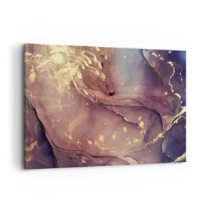 Cuadro sobre lienzo - Impresión de Imagen - Composición abstracta con tonos dorados y morados. - 100x70cm - Materia y espíritu - Decoración de pared moderna para salón y dormitorio ARTTOR