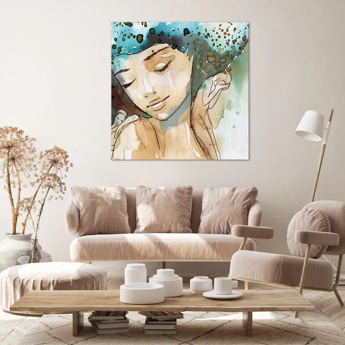 Cuadro sobre lienzo - Impresión de Imagen - Dama de azul - 70x70 cm