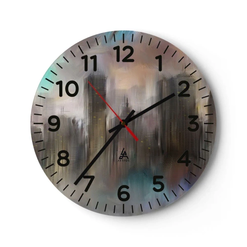 Reloj de pared - Reloj de vidrio - Una composición de acero, piedra y niebla - 30x30 cm