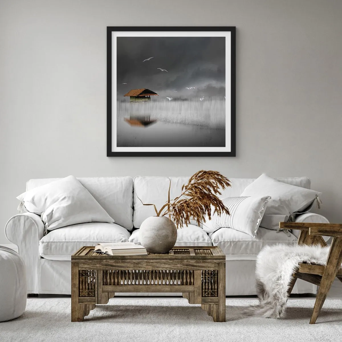 Póster en marco negro - Resguardo de la lluvia - 30x30 cm