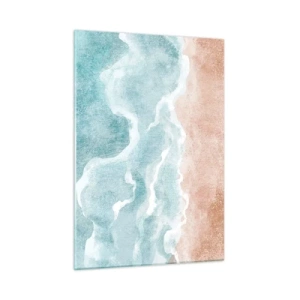 Cuadro sobre vidrio - Impresiones sobre Vidrio - Las ondas pastel en tonos azules y beige crean una abstracción nublada. - 50x70cm - Abstracción de nubes - Decoración de pared moderna para salón y dormitorio ARTTOR