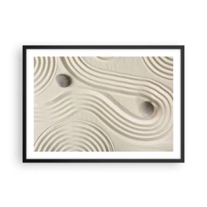 Póster en marco negro - Diseño zen minimalista con arena y piedras. - 70x50cm - Un toque de calidez - Decoración de pared moderna para salón y dormitorio ARTTOR