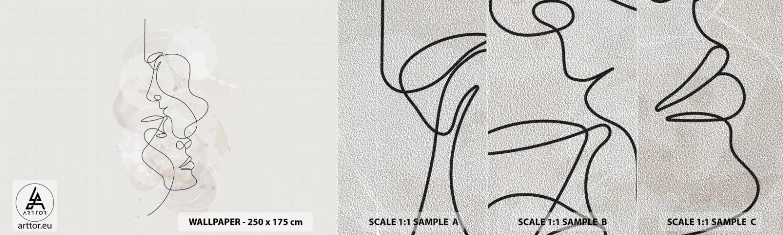 Muestra de fotomural Premium Sand - En un abrazo - Abstracción, Hombre, Mujer - 100x30 cm