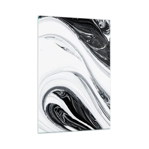 Cuadro sobre vidrio - Impresiones sobre Vidrio - Abstracción en blanco y negro con líneas dinámicas y remolinos. - 70x100cm - Combinando opuestos - Decoración de pared moderna para salón y dormitorio ARTTOR