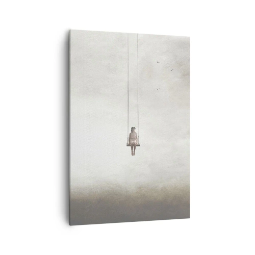 Cuadro sobre lienzo - Impresión de Imagen - Una figura en un columpio suspendida en el espacio. - 70x100cm - El niño que llevamos dentro - Decoración de pared moderna para salón y dormitorio ARTTOR