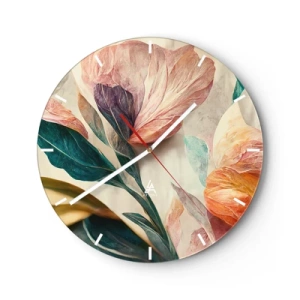 Reloj de pared - Reloj de vidrio - Flores de las islas del sur - 40x40 cm