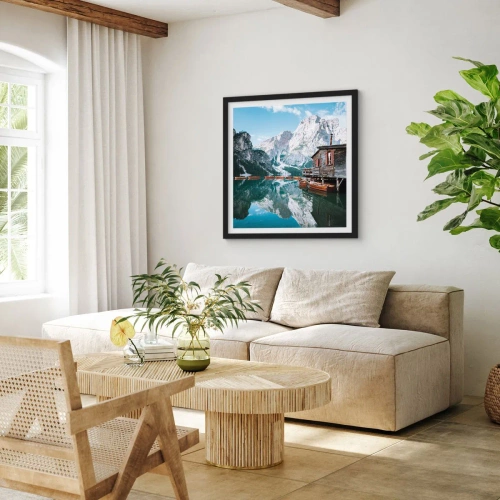 Póster en marco negro - Una mañana cristalina de montaña - 40x40 cm