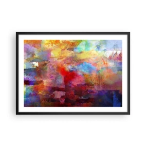 Póster en marco negro - Abstracción colorida en tonos cálidos y fríos. - 70x50cm - Mira dentro del arco iris - Decoración de pared moderna para salón y dormitorio ARTTOR