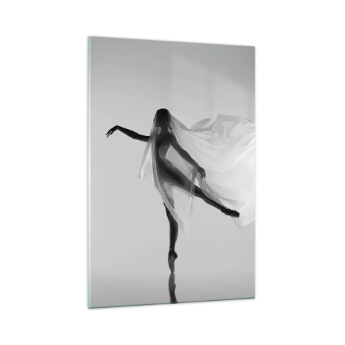 Cuadro sobre vidrio - Impresiones sobre Vidrio - Una bailarina en una pose etérea con tela fluida. - 70x100cm - Ligereza y gracia - Decoración de pared moderna para salón y dormitorio ARTTOR