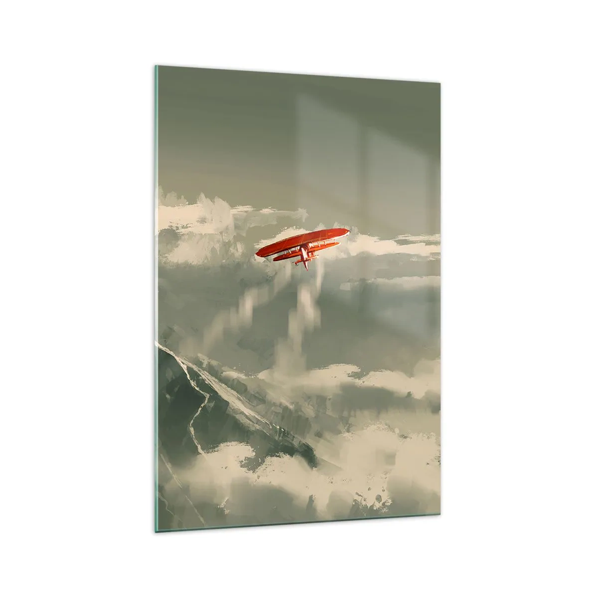 Cuadro sobre vidrio - Impresiones sobre Vidrio - Avión rojo sobre montañas nevadas - 70x100cm - Pionero sin miedo - Decoración de pared moderna para salón y dormitorio ARTTOR