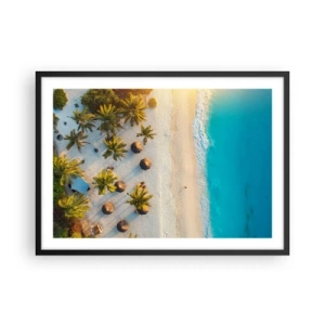 Póster en marco negro - Vista de una playa tropical con palmeras y un mar turquesa. - 70x50cm - Bienvenidos al paraíso - Decoración de pared moderna para salón y dormitorio ARTTOR