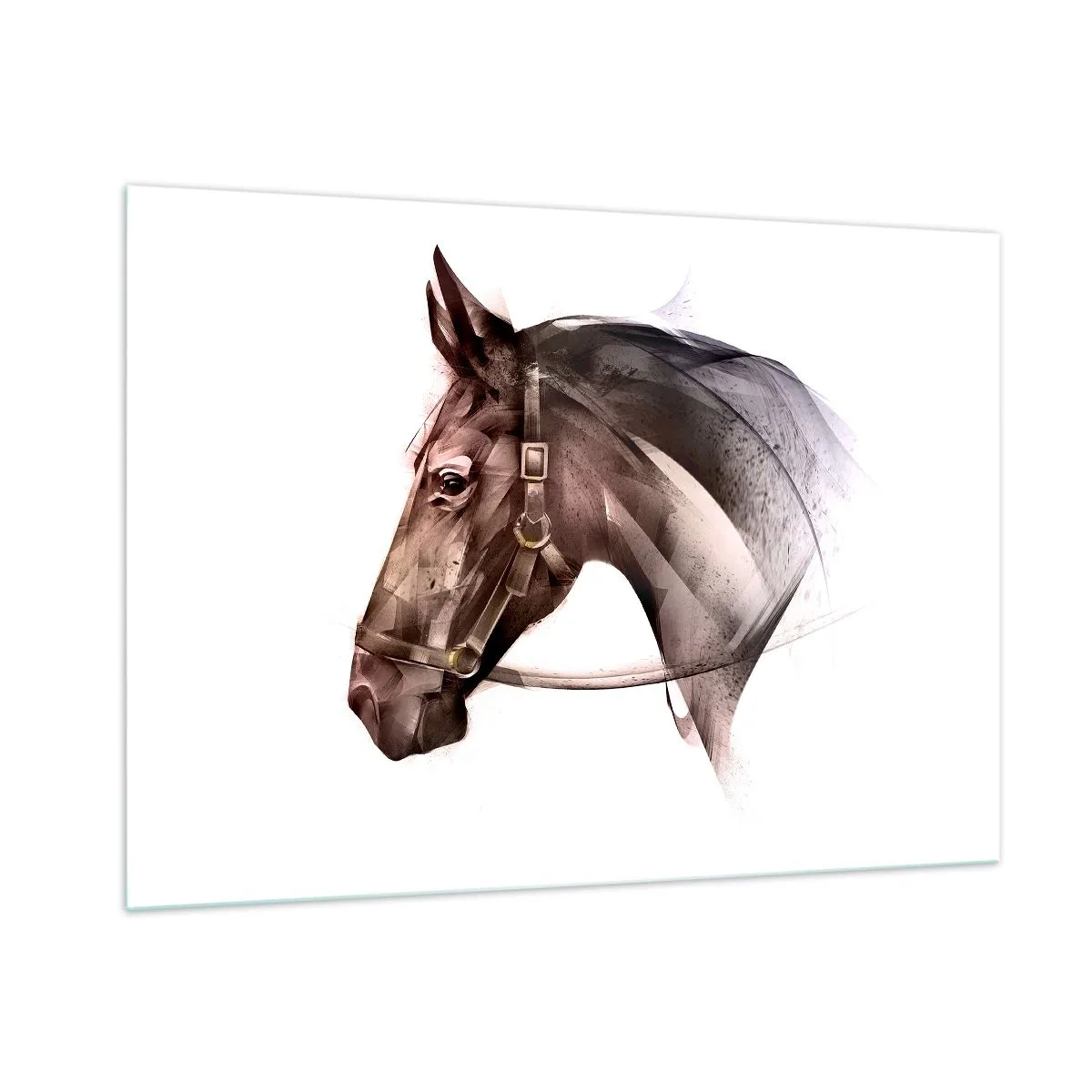 Cuadro sobre vidrio - Impresiones sobre Vidrio - Retrato de caballo en estilo artístico sobre fondo blanco. - 100x70cm - Elegancia - Decoración de pared moderna para salón y dormitorio ARTTOR