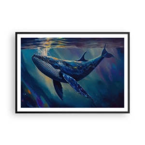 Póster en marco negro - Una ballena en las profundidades del océano en colores luminosos. - 100x70cm - Bienvenidos a mi mundo - Decoración de pared moderna para salón y dormitorio ARTTOR