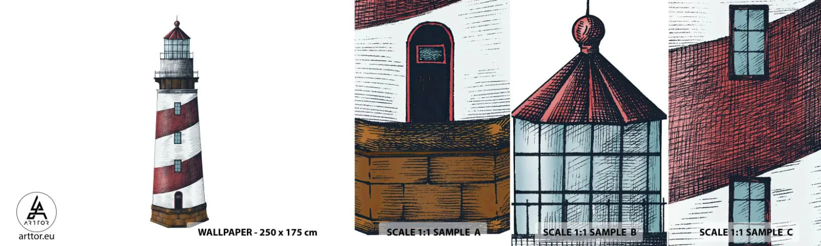 Muestra de fotomural autoadhesivo Deluxe Sticker - Siempre en guardia - Faro, Náutico, Playa - 100x30 cm