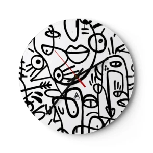 Reloj de pared - Reloj de vidrio - Caras de arte lineal abstracto sobre fondo blanco - 30x30cm - Rostros y espejismos - Decoración de pared moderna para salón, cocina y dormitorio ARTTOR