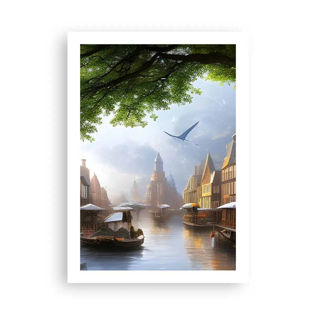Póster - Vista pintoresca del canal con arquitectura histórica. - 50x70cm - Paisaje urbano holandés - Decoración de pared moderna para salón y dormitorio ARTTOR