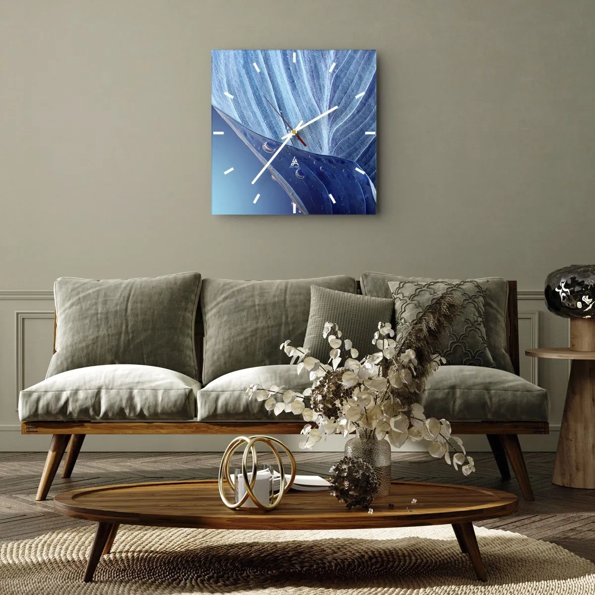 Reloj de pared - Reloj de vidrio - Gotas ocultas de azul - 40x40 cm