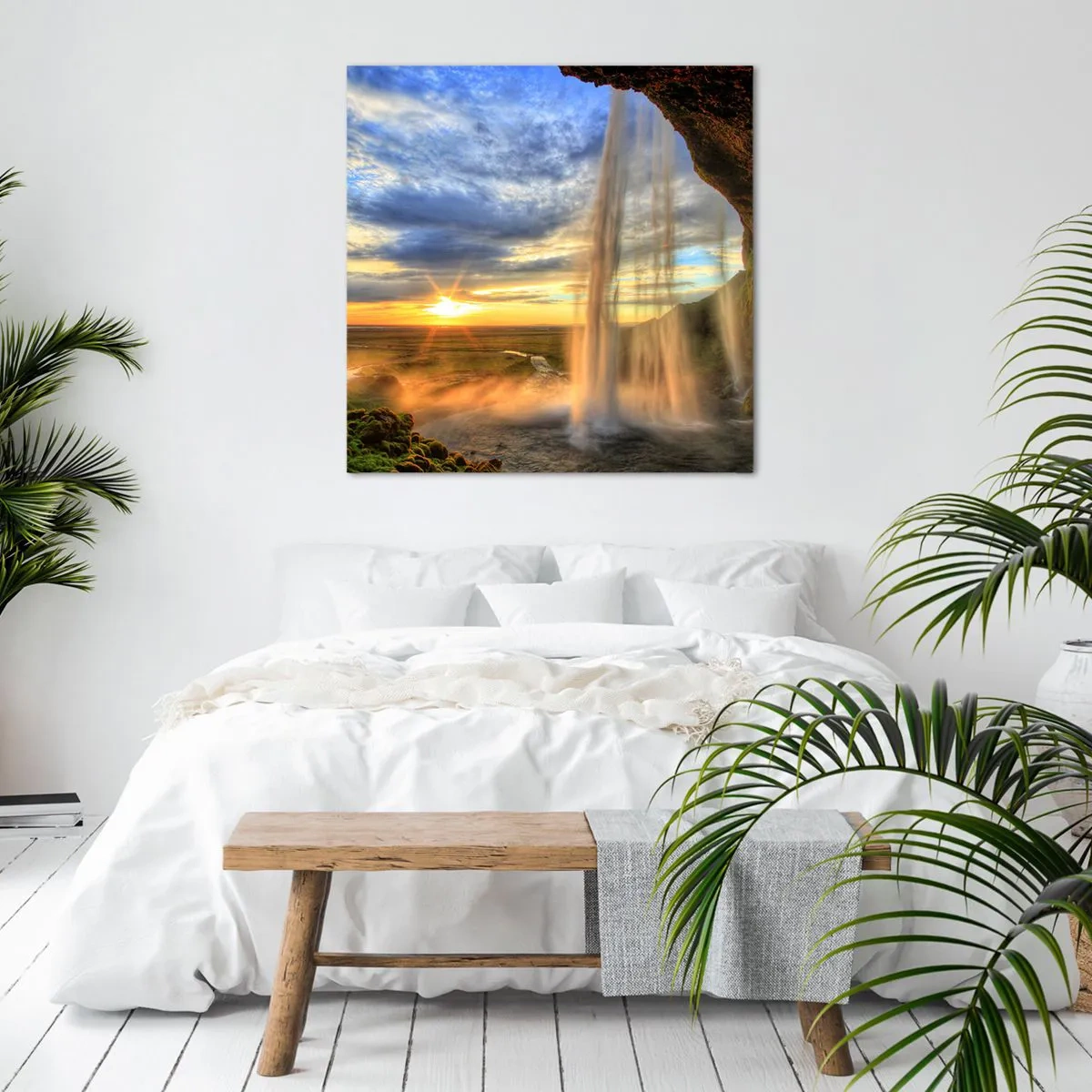 Cuadro sobre lienzo - Impresión de Imagen - El mundo tras el velo de las gotas - 40x40 cm