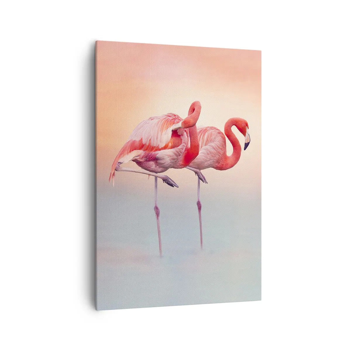 Cuadro sobre lienzo - Impresión de Imagen - Flamencos en delicados colores pastel sobre un fondo de agua. - 70x100cm - Elegancia bajo el sol de poniente - Decoración de pared moderna para salón y dormitorio ARTTOR