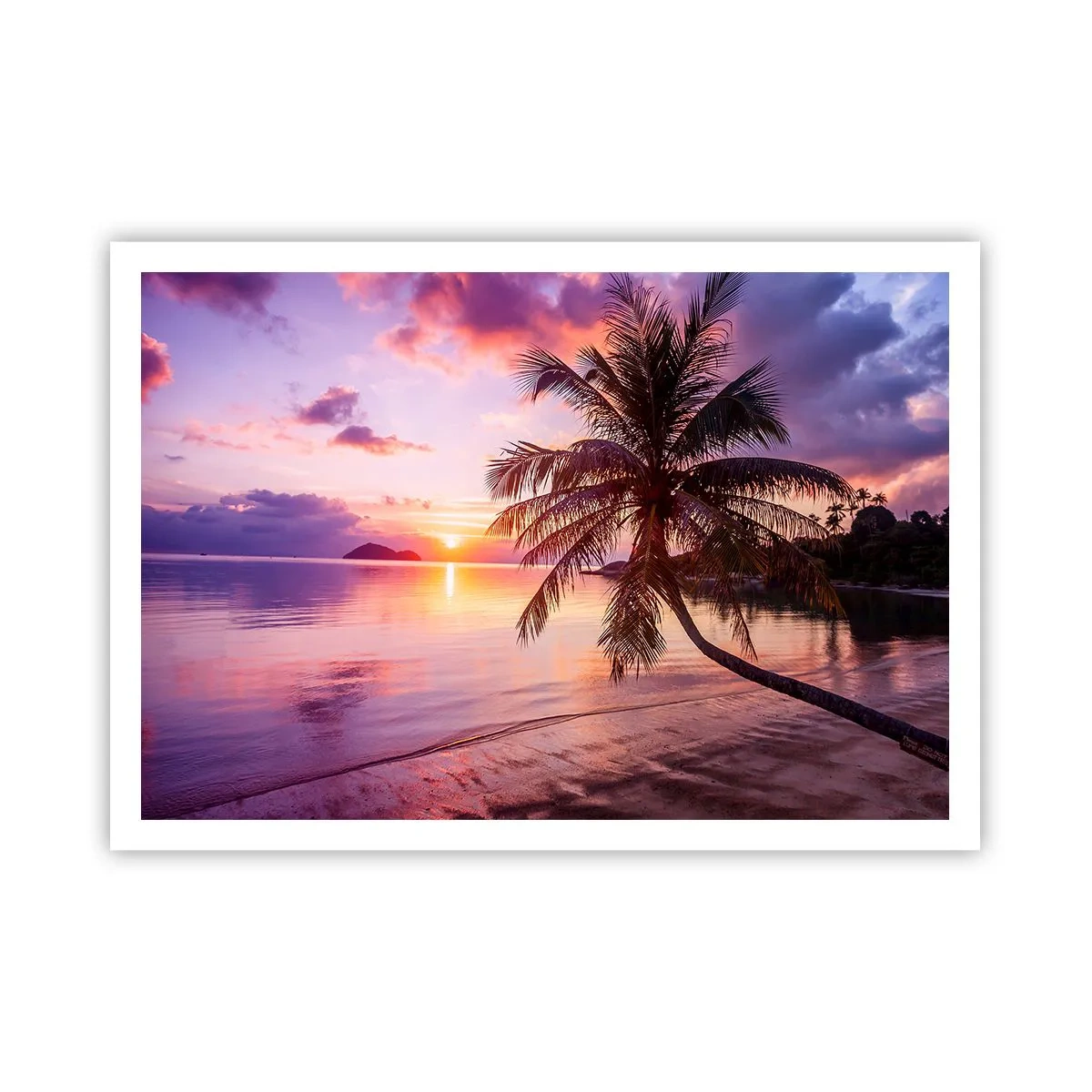 Póster - Playa tropical con palmeras al atardecer - 100x70cm - Hermosura hasta el horizonte - Decoración de pared moderna para salón y dormitorio ARTTOR