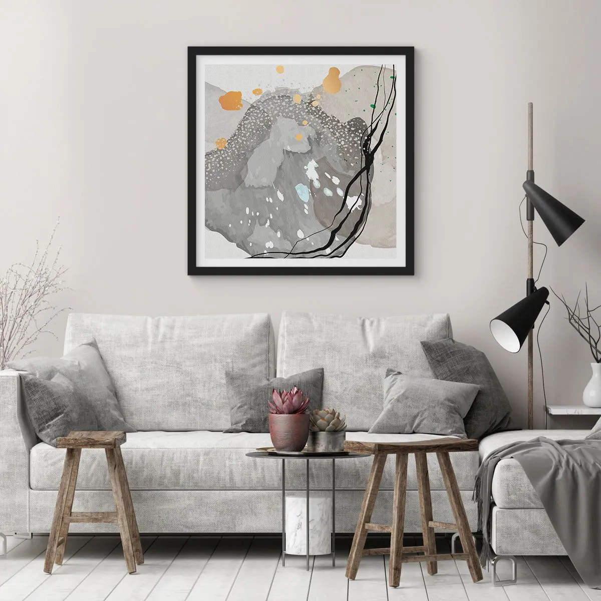 Póster en marco negro - Composición orgánica - 30x30 cm