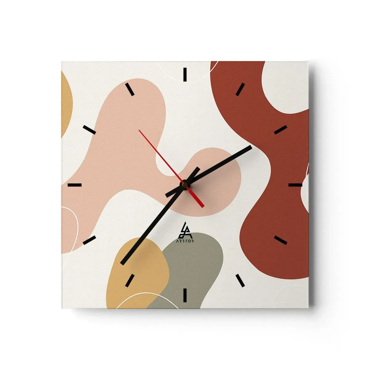 Reloj de pared - Reloj de vidrio - Una composición abstracta en tonos pastel con formas dinámicas. - 30x30cm - La esencia de la pintura - Decoración de pared moderna para salón y dormitorio ARTTOR