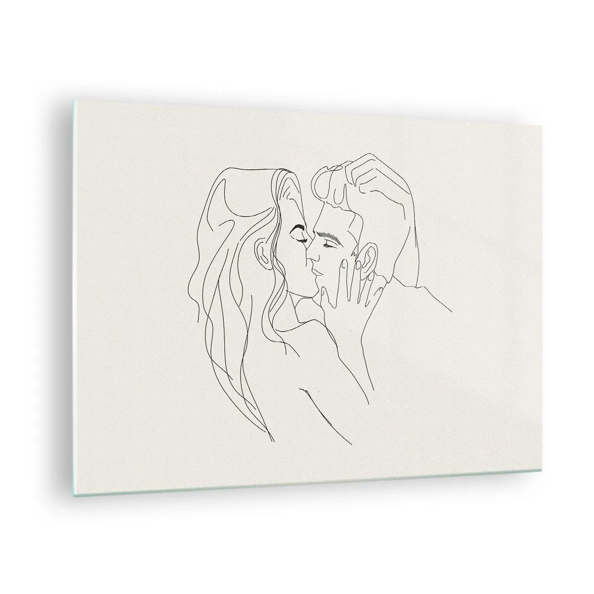 Cuadro sobre vidrio - Impresiones sobre Vidrio - Un beso sensual de una pareja en la línea de contorno. - 70x50cm - Unión y sentimiento - Decoración de pared moderna para salón y dormitorio ARTTOR