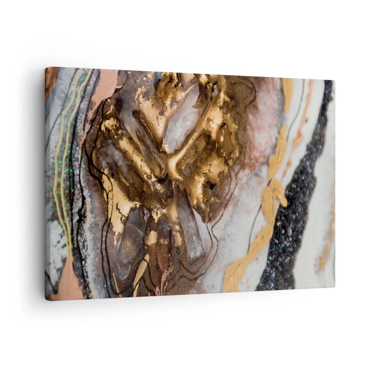 Cuadro sobre lienzo - Impresión de Imagen - Composición abstracta con elementos de oro y cristales. - 70x50cm - Elemento de la tierra - Decoración de pared moderna para salón y dormitorio ARTTOR