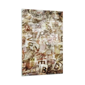 Cuadro sobre vidrio - Impresiones sobre Vidrio - Composición abstracta con letras y fragmentos de texto. - 80x120cm - Unificando el lenguaje - Decoración de pared moderna para salón y dormitorio ARTTOR