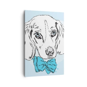 Cuadro sobre lienzo - Impresión de Imagen - Adorable gráfico de un perro con una pajarita sobre un fondo pastel. - 80x120cm - Elegancia canina - Decoración de pared moderna para salón y dormitorio ARTTOR