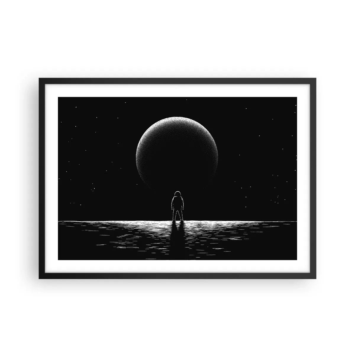Póster en marco negro - Un astronauta con el telón de fondo de un gran planeta en el espacio exterior. - 70x50cm - Cara a cara - Decoración de pared moderna para salón y dormitorio ARTTOR