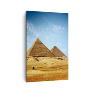 Cuadro sobre lienzo - Impresión de Imagen - Las pirámides de Giza contra un cielo azul y un paisaje desértico. - 80x120cm - 40 siglos te observan - Decoración de pared moderna para salón y dormitorio ARTTOR